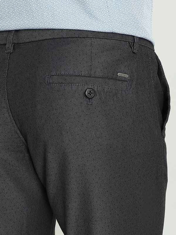 Indian Terrain Men's Slim Fit Self Design Dark Grey Trousers